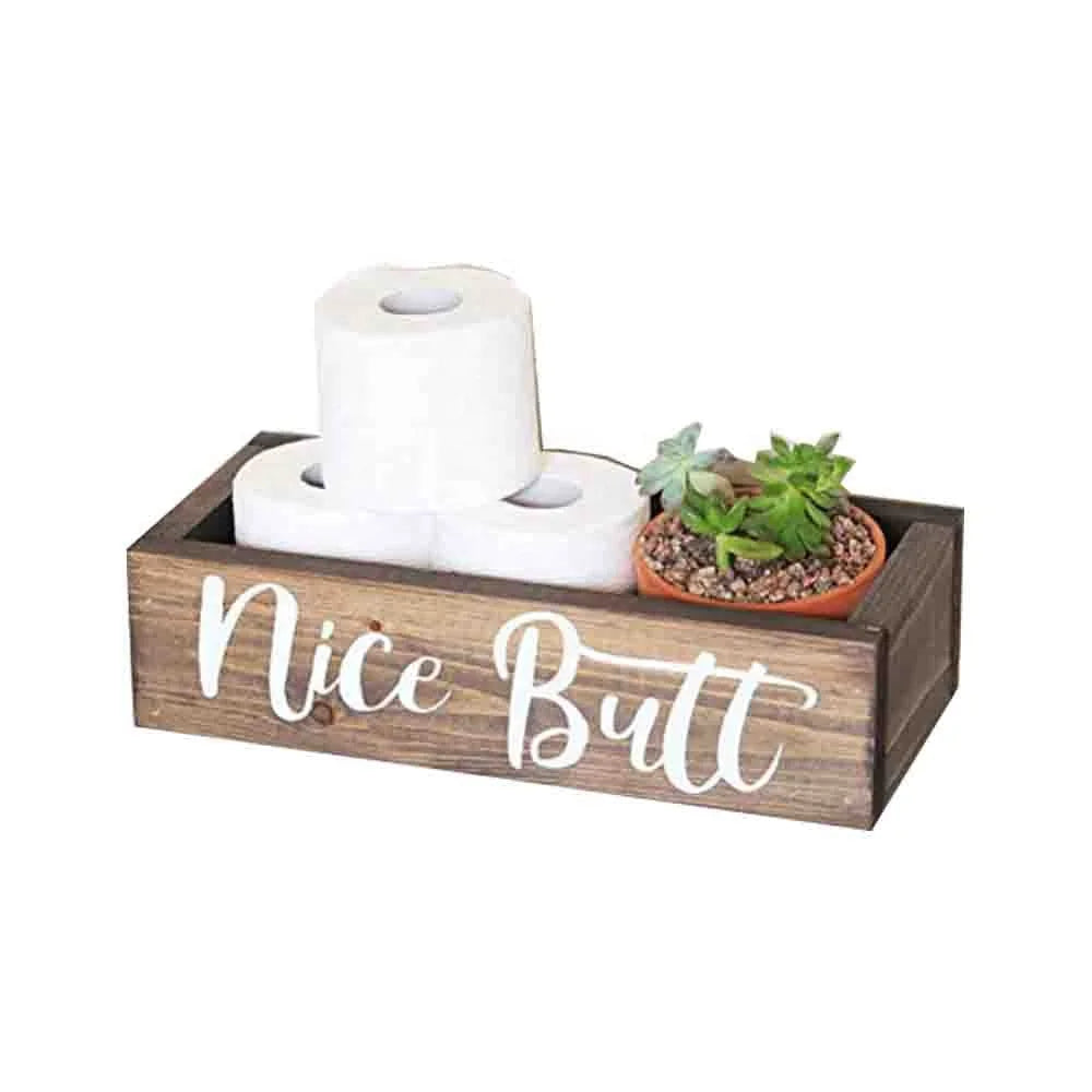 Hot Selling Rustic Wooden Toilet Tissue Box Customizable Rectangle Bathroom Storage with Lacquer Technique MegaBDM