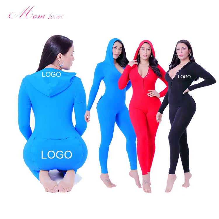 Custom Onesie Pajamas with Butt Flap Hoodie Onesie with Hat Women Onesie