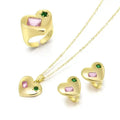 New Trendy Love Heart Shape Pink Green Cubic Zircon Crystal Women Engagement Necklace Earrings Ring Wedding Prom Jewelry Sets