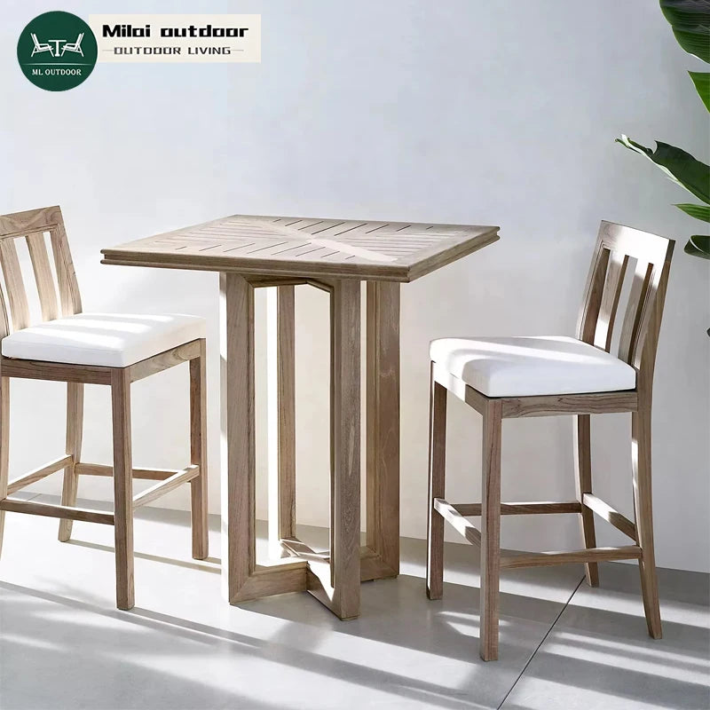 Hot Selling Outdoor Teak Bar Stool Restaurant Bar Kitchen Wooden Stool Villa Garden Terrace Tables and Chairs