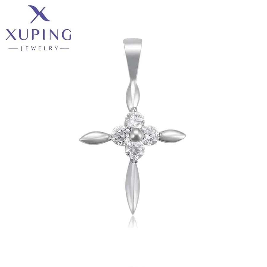 XUPING 34955 Wholesale Custom Artificial Diamonds Cross Design Stainless Steel Jewelry Female Fashion Elegant Simple Pendant