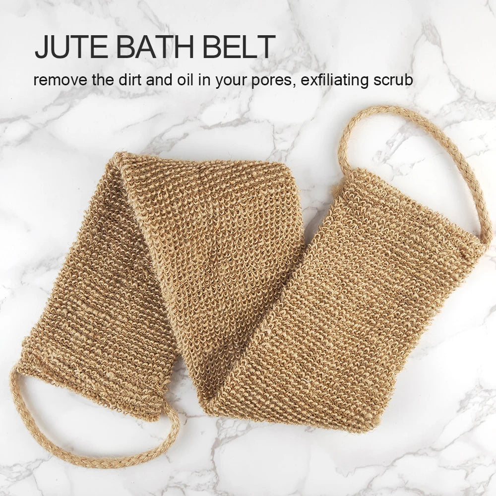 Jute Long Double-sided Bath Scrubber Washcloth Sponge Exfoliating Loofah Belt Sponge Natural Body Comfortable Bath Belt