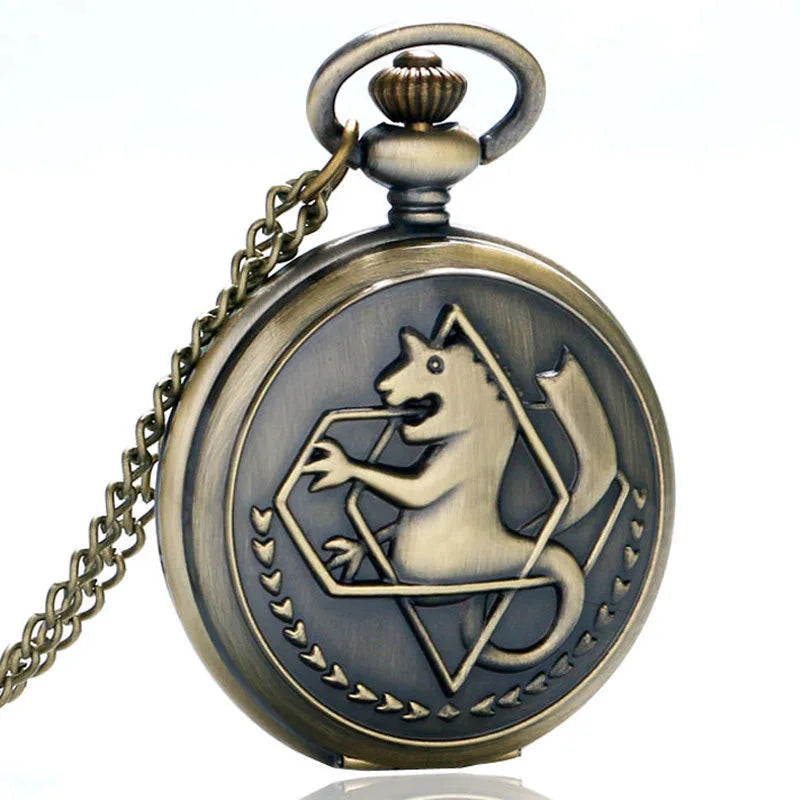 Alchemist Edward Elric Pocket Watch Necklace Pendant Watch Gifts for Men and Women Steampunk Quartz FOB Chain Watches