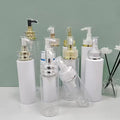 Luxury PET Plastic Bottle 100ml-500ml Refillable Shampoo & Body Lotion Container with Gold Pump Head Screen Printed Surface