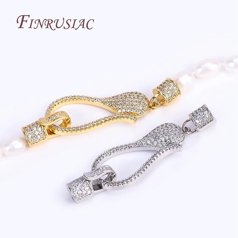 14X50MM 18K Real Gold Plated Luxury Cubic Zirconia Fastener Clasp Connectors Pearl Necklace DIY Jewellery Making Supplies