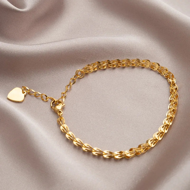 DAIHE Fashionable Simple and Plain Stainless Steel Bracelet Phoenix Tail Heart Bracelet
