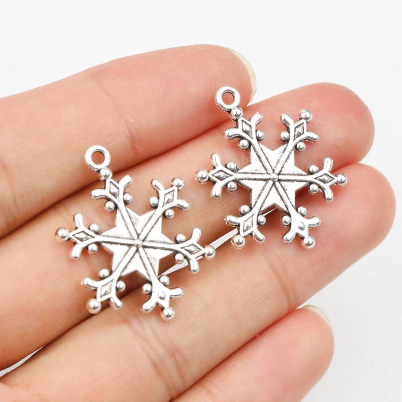 10pcs 28x22mm Antique Silver Plated Snowflake Handmade Charms Pendant DIY Jewelry Making Findings for Bracelet Necklace