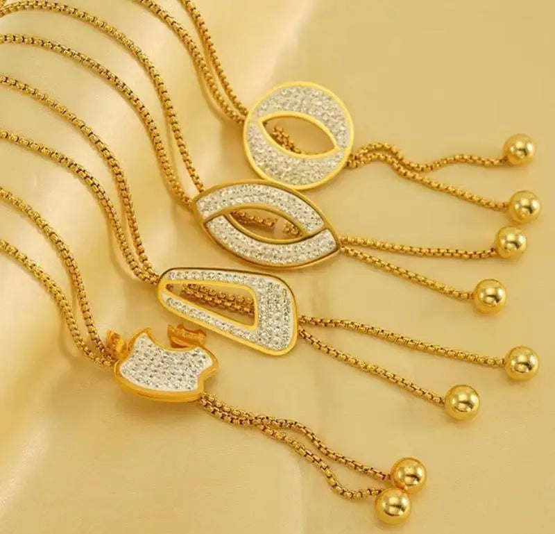 Long Stainless Steel Link Pendant Necklace Personalized Trendy Autumn Winter Sweater Style 18K Gold Plated Geometric Design