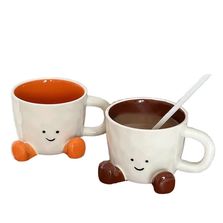 Modern Kawaii 3D Ceramic Coffee Mug Hand Pinch Feet Decal 400ml Stoneware Water Cup for Espresso Cafe Novelty Design Hot Thermal