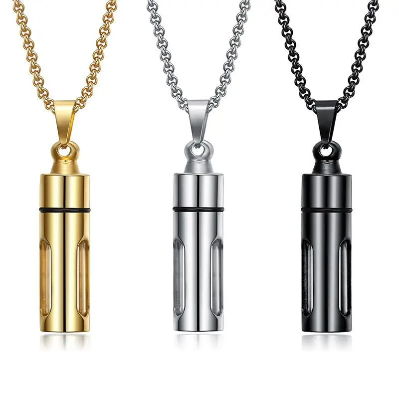 Novel Open Perfume Bottle Pendant Stainless Steel Necklace Classic Memorial Necklaces Jewelry for Men Women for Party Wedding