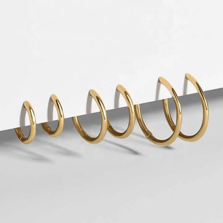 Dingran Minimalist Jewelry Waterproof Stainless Steel Gold Plated Various Sizes Sinmple Hoop Earrings