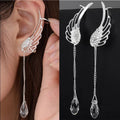 New Silver Plated Wing Crystal Earrings Drop Stud Long Cuff Earring for Women