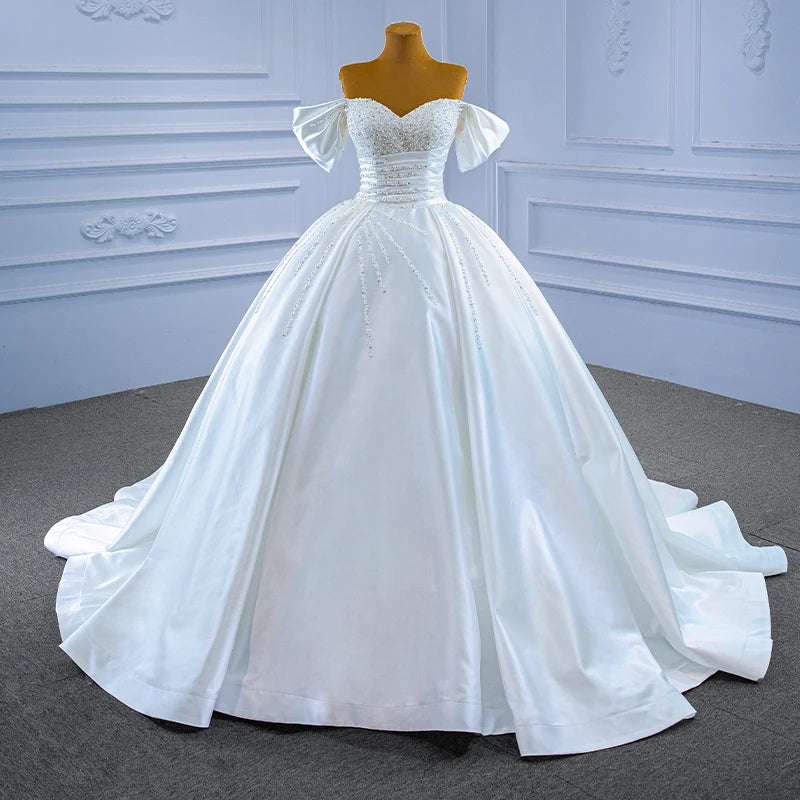 RSM67397 Luxury Simple Heavy Beaded Sequins Lace up Off Shoulder Wedding Dress Jancember