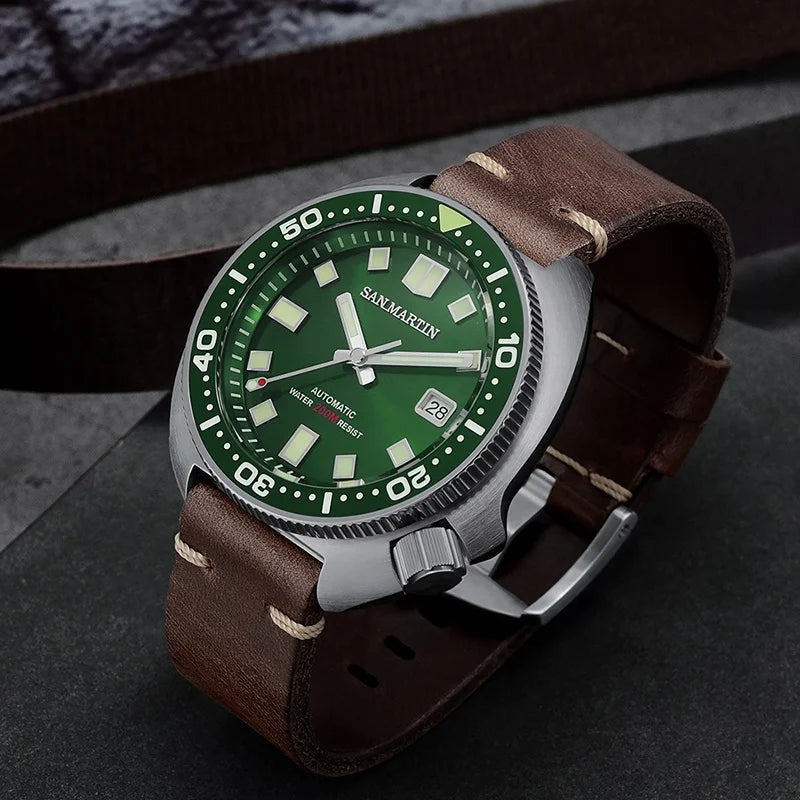 Rts Stock Free Ship San martin Tuna Abalone NH35 20atm C3 Luminous 316L Stainless Steel Diver Automatic Watch Man for Sale