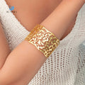 SUMMLY Vintage Wholesale Fine Hollowed Out Leaf Shape 18K Gold Plated Stainless Steel Open Bracelet Fashion Jewelry