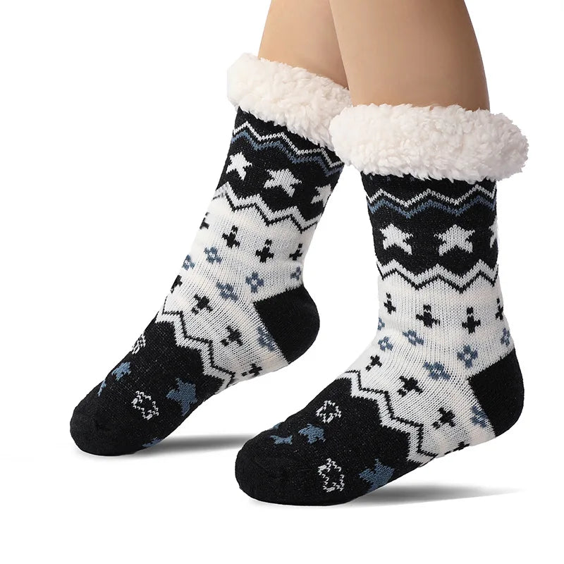 Wholesale Crew Home Solid Knitted Warm Fluffy Fuzzy Socks for Women Daily Use Floor Slippers