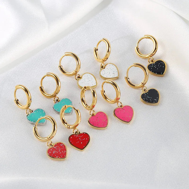 Tiny Rich Designer Inspired Trendy Stainless Steel 18k Gold Plated Dangle Drop Earring Women Jewelry with Enamel Heart Earrings