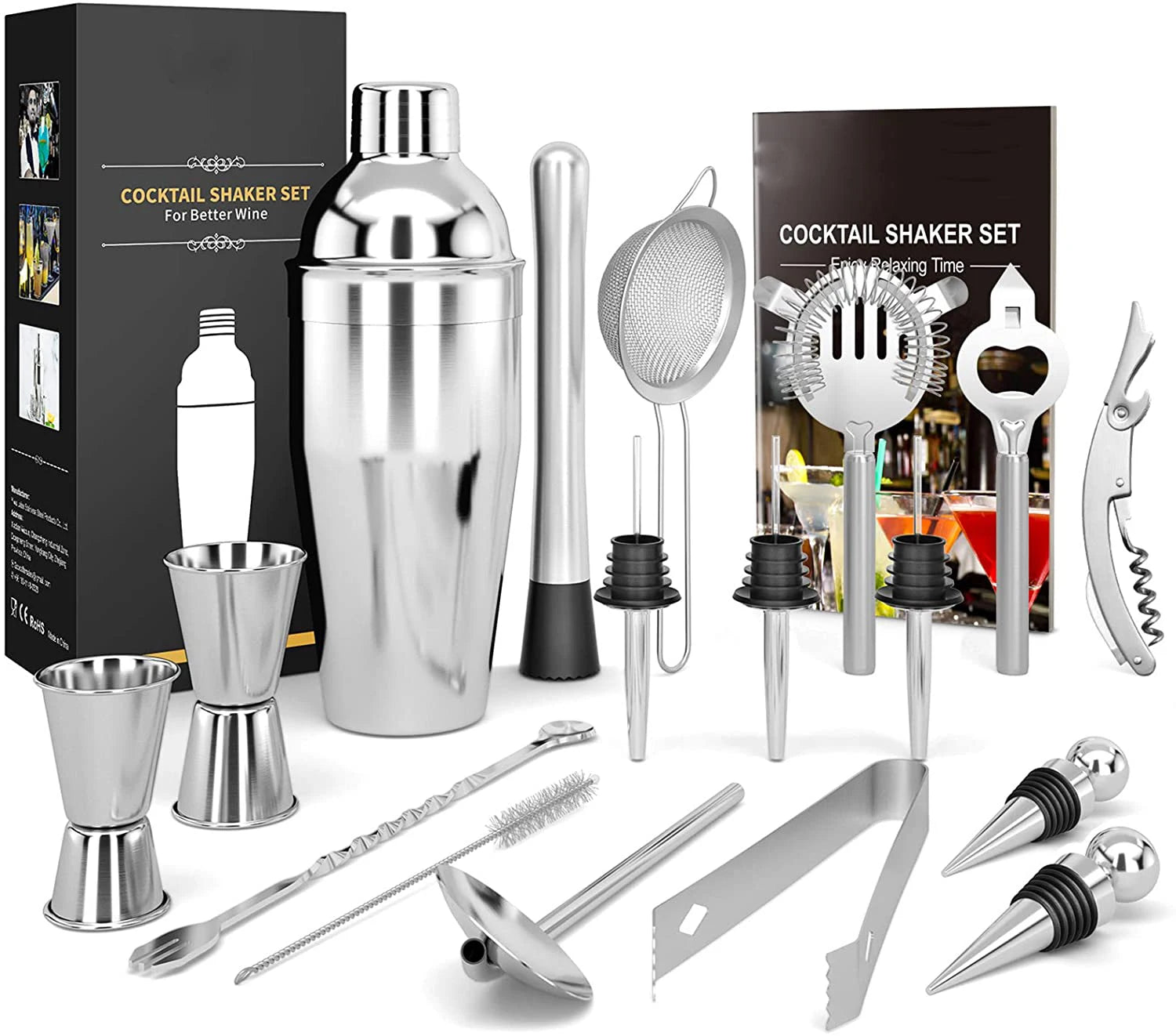 Camol Factory 17-Piece Cocktail Shaker Set Bartender Kit Complete Bar Tool Set | Stainless Steel Barware Essentials