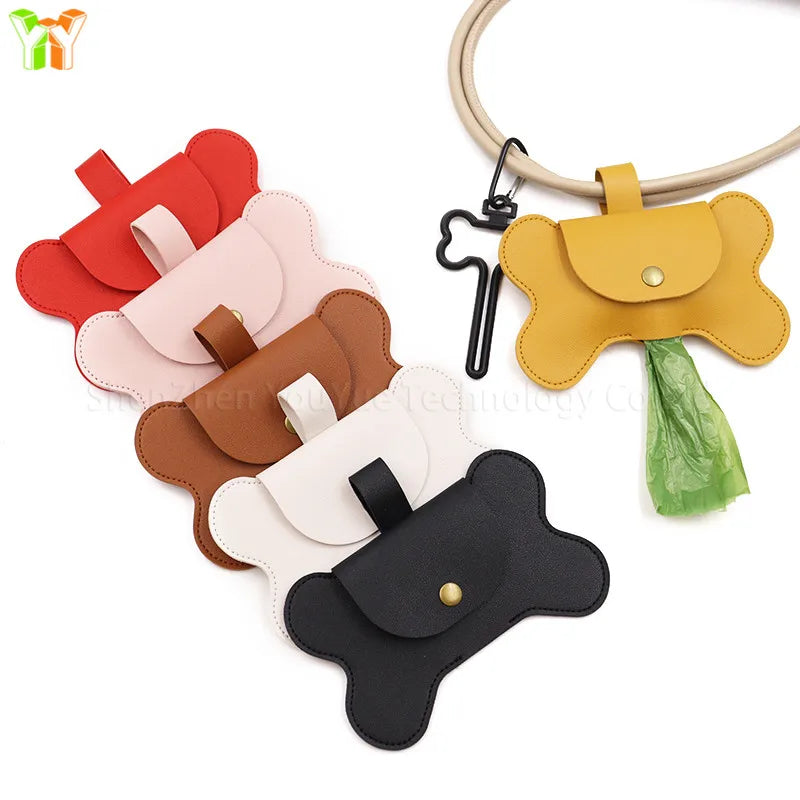 Leather Dog Poop Bag Holder with Leash Clip Travel Dog Poop Bag Dispenser Pet Dog Waste Bag Pouch