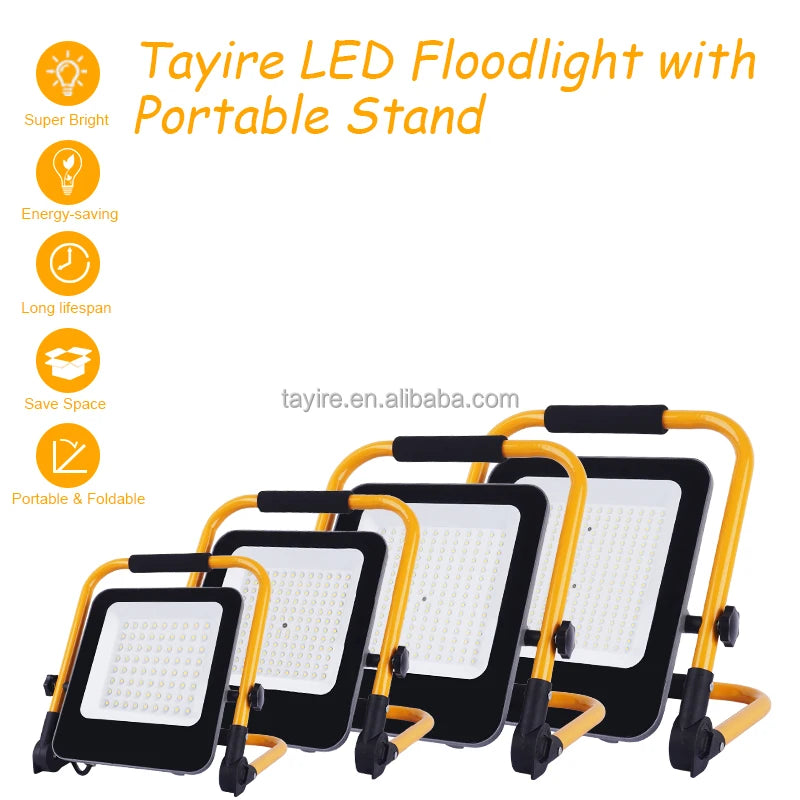 Portable 50W 100W 150W 200W LED Floodlight for Outdoor Garage Security Construction IP66 Waterproof Working Stand Light
