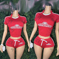 Letter Print Women 2 Piece Set Tracksuit Casual Sporty Mini Sleeve Crop Tops+Shorts Streetwear Stretch Matching Suit