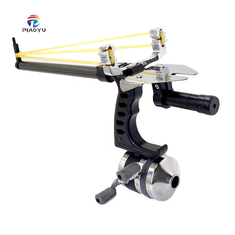 PIAO YU Stainless Steel Little Long Rod Fishing Slingshot Outdoor Hunting Gear with Red Laser and Fishing Wheel Reel