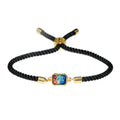 New Design Colorful Created Opal Gold Plated Rectangle Charms Rope Adjustable Bracelet
