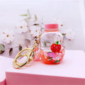 Trinkets Gift Cartoon Cute Acrylic Drink Bottle Key Chains 3D Liquid Strawberry Keychain