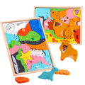 Cartoon Animal Matching Block 3D Shape Puzzle Wooden Board Games Montessori Educational Toys for 5 to 7 Years Old Movable Kids
