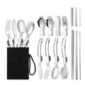 Hot Sale Camping 304 Stainless Steel Flatware Set Folding Knife Fork Spoon Silverware Portable Travel Cutlery Set