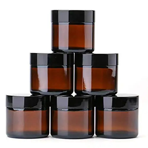 2 oz Round Glass Jars Empty Cosmetic Containers with Inner Liners Black Lids and Glass Sample Jars with Labels