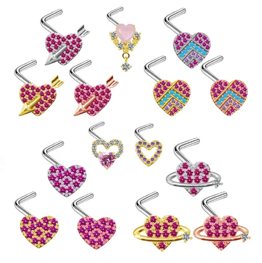 Gaby New Designs Piercing Nose Rings Colorful Heart Shape Nose Ring Wholesale Face Body Jewelry