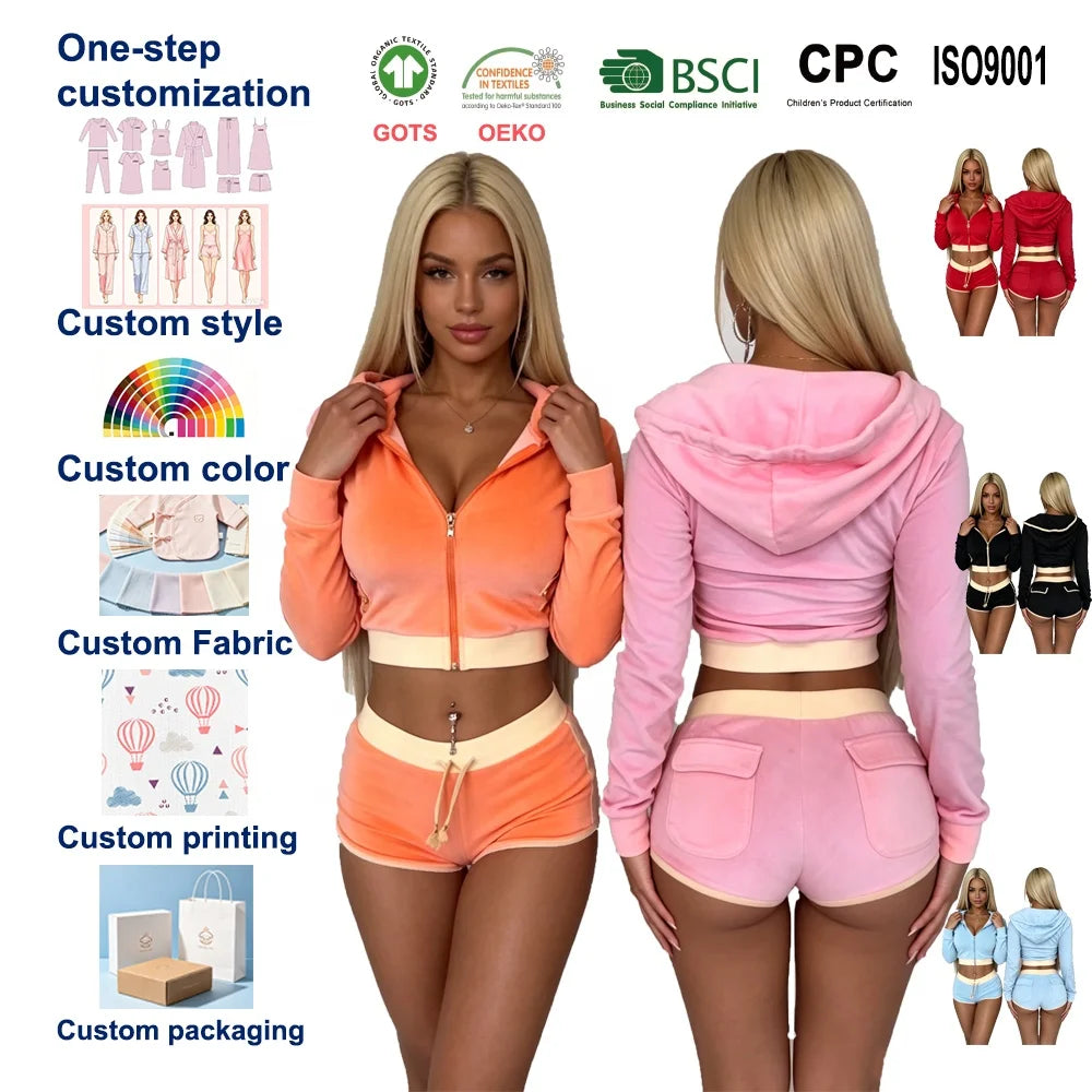 2026 Custom Women Athletic Jogger Suit Outfits Summer Solid Color Booty Yoga Crop Top Biker Shorts for Women 2 Piece Shorts Set