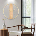 47cm Light Luxury Modern Indoor Decor Large Circular Wood Clocks Decorative Metal Frame Round Gold Wall Clock for Living Room