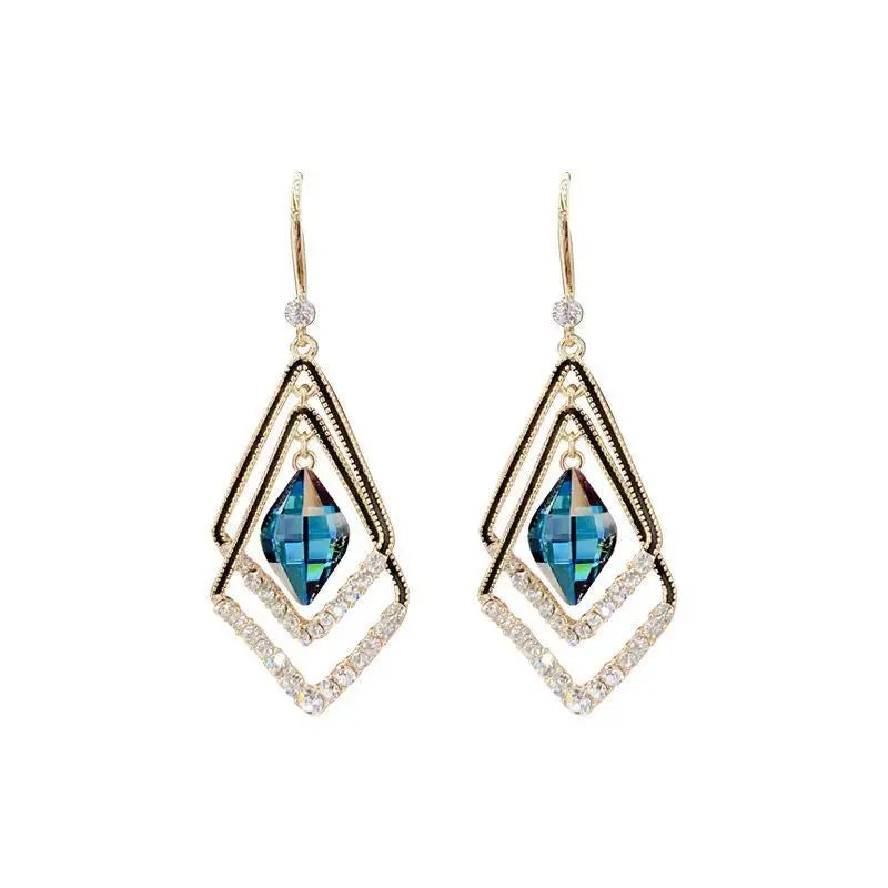 SC Fashion Temperament Shinny Zircon Earrings Statement Rhombus Earrings Diamond Pendant Earrings Jewelry for Women