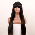 11A Full Machine Made Wig 180% Density Human Hair Wig Natural Black Color Human Hair Wig With Bang