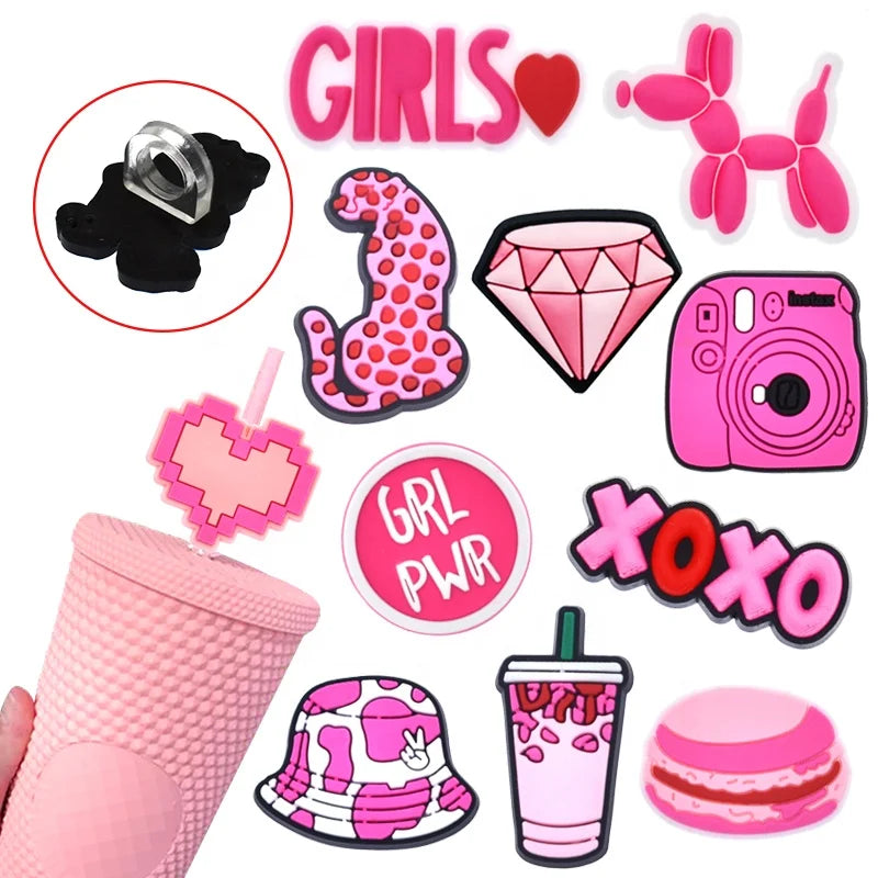 Wholesale Straw Topper Preppy pink Style Pvc Straw Toppers of Coffee bar Straw Cover