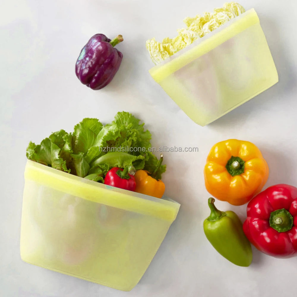 Wholesale 100% Food Grade Silicone Storage Bag Custom Reusable BPA-Free Silicone Pouch for Kitchen Use for Food Packing
