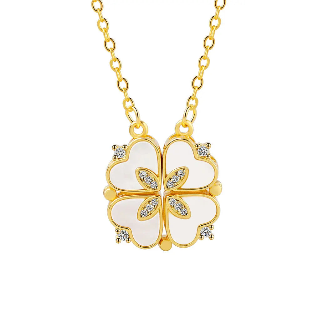 18k Gold Plated Stainless Steel Jewelry Folding Four Heart Clover Pendant Necklace Four Leaf Clover Necklace for Women