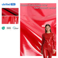 Faux Leather Fabric PFAS FREE  Patent Shiny Pu Leather Garment Fabric High Spandex Roll Packing Finished Leather Fabric