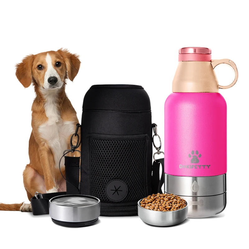 2022 Double Wall 32oz 18/8 Stainless Steel Leak Proof Sports Outdoor Water Bottle with Detachable Steel Dog Pet Cat Bowls
