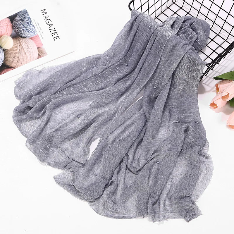 New Design Pearl Shimmer Lace Stretchy for Muslim Ladies Hijab Scarfs