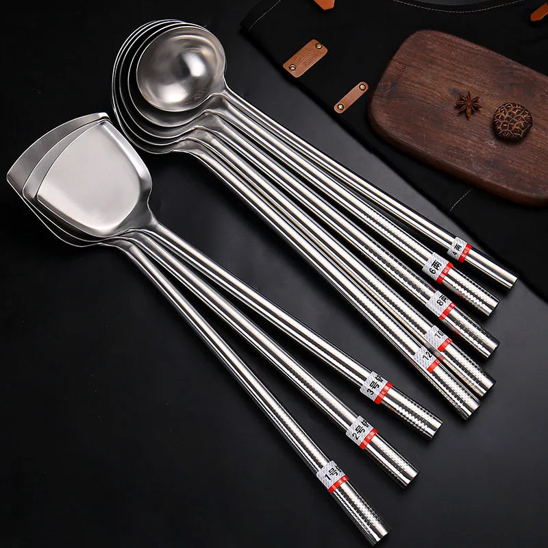 Stainless Steel Hotel Kitchen Slotted Turner Spatula Skimmer Ladle Soup Spoon Strainer Restaurant Cooking Dining Utensils Set