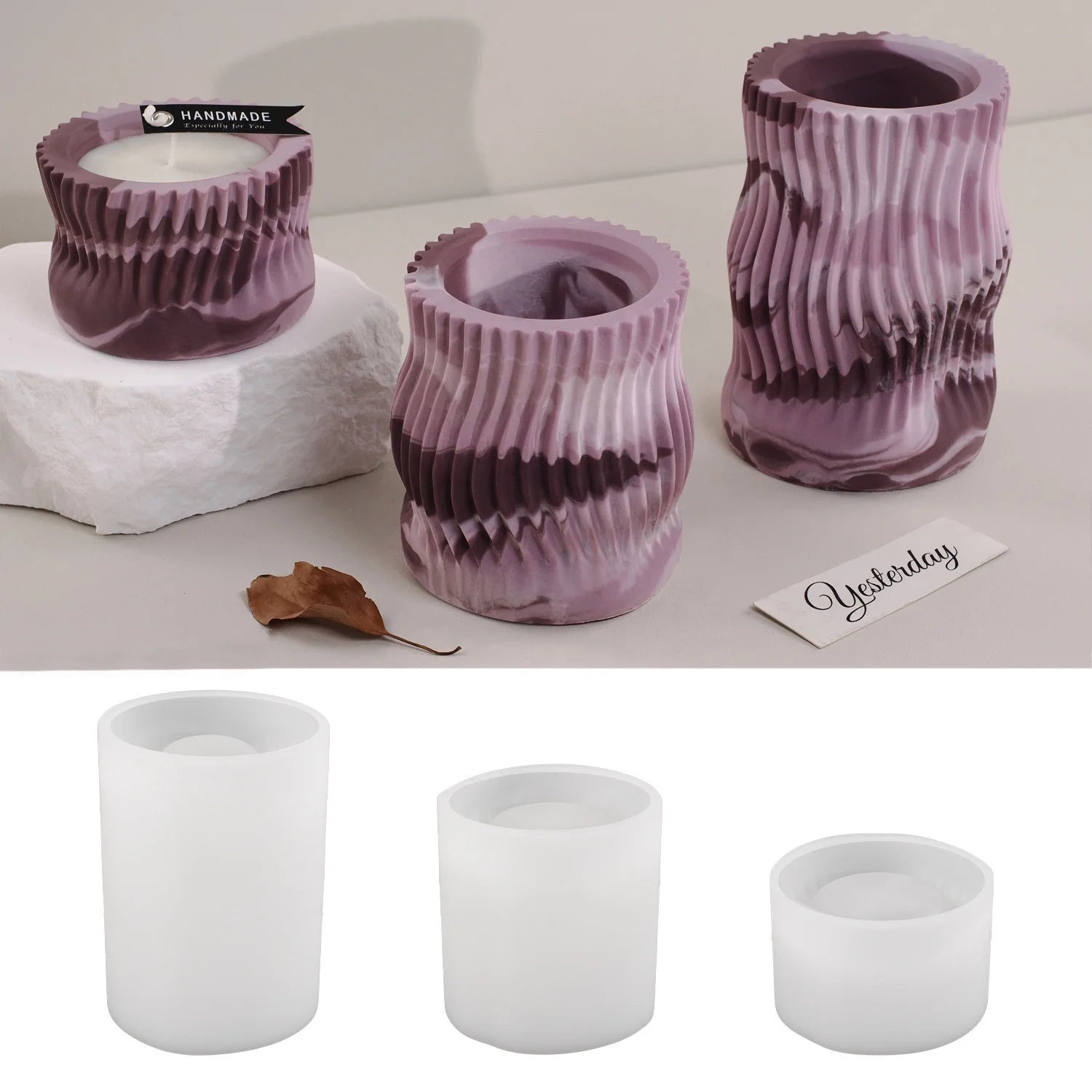 DM912 Large Striped Candle Jar Silicone Mold Irregular Storage Box Epoxy Resin Mould Flower Pot Plant Concrete Molds Bag