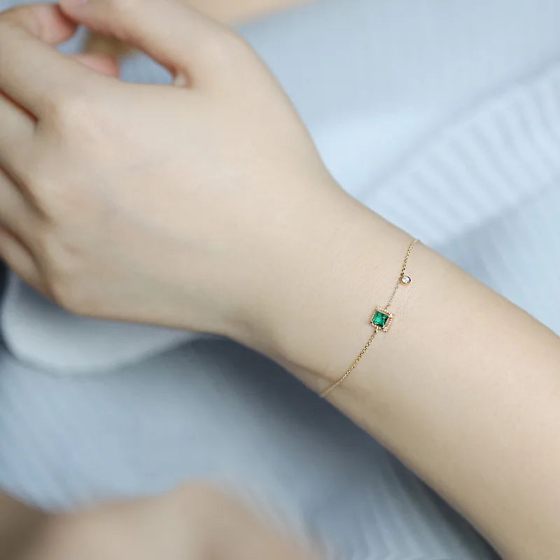 Hainon S925 Sterling Silver Square Emerald Zircon Design Delicate Lightweight Decorative Bracelet for Women