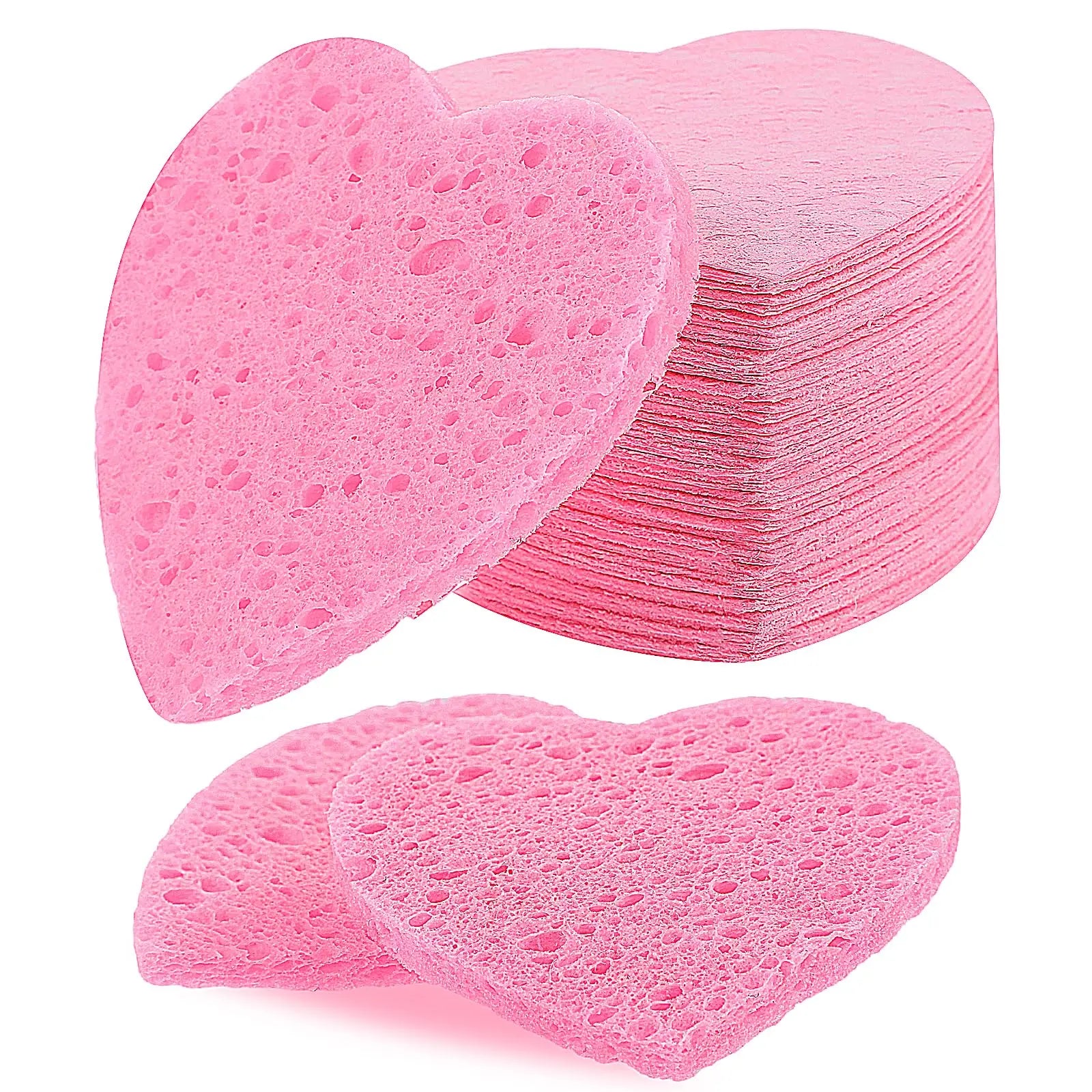 Woxin Facial Spa Cleaning Sponge Heart Pattern Soft and Washable Makeup Removal Cellulose Sponge with Private Label OEM Welcomed