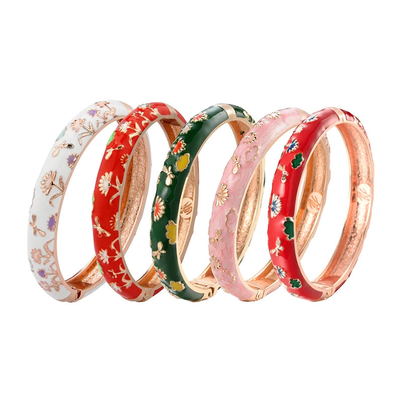 Daili Hot Sale 10mm Flower Lovely Cute Gold Plated Indian Bracelets Colorful Flower Bangles for Girls Fashionable Bangles