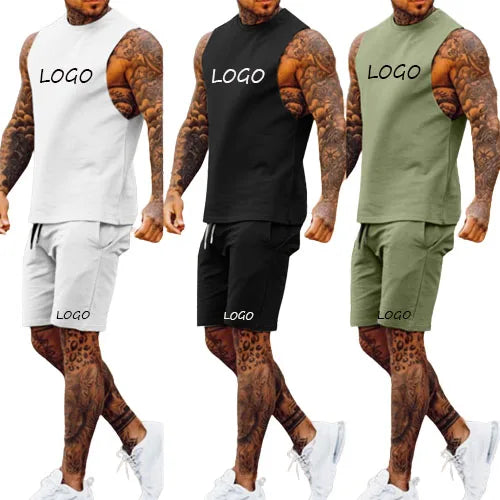 Custom Summer Men's Vintage Velour Quick Dry Casual Shorts Set with Short Sleeve T-Shirt 2-Piece Tracksuit
