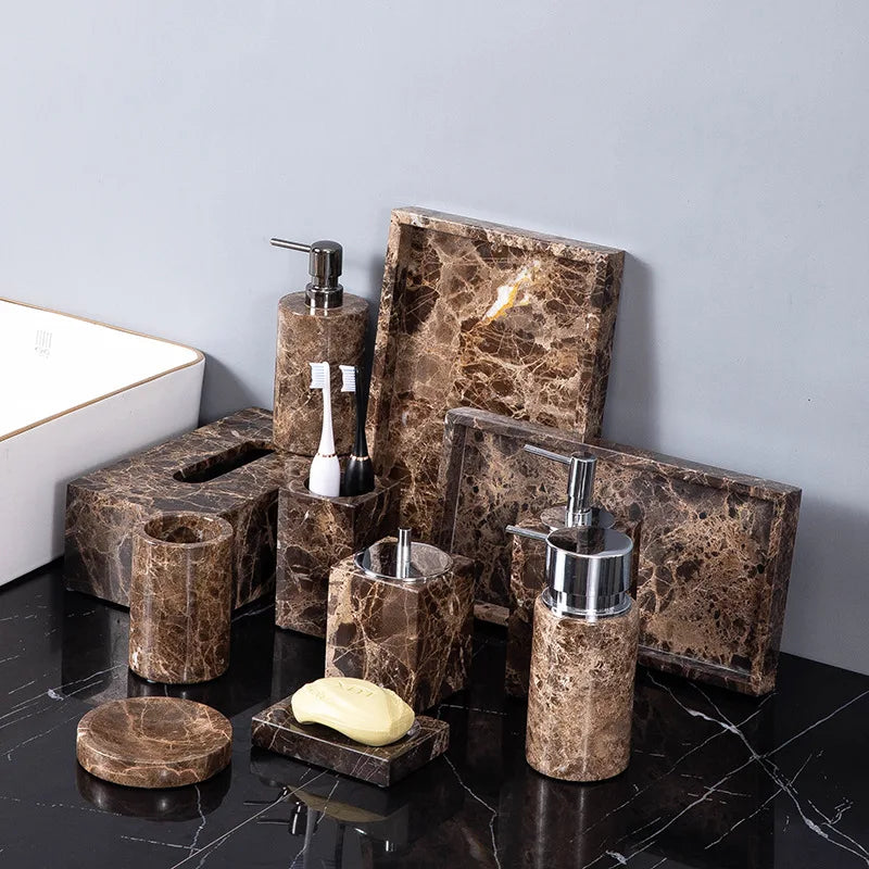 Wholesale Modern Luxury Decorative Natural Marble Geometric Pattern Bathroom Accessory Bath Sets