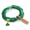 Lucky Green Clover Bead Bracelet Natural Stone 2 Pcs/set St. Patrick's Day Three Leaf Malachite Bracelet Jewelry